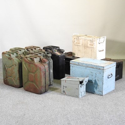 Lot 553 - A collection of metal jerry cans, together...