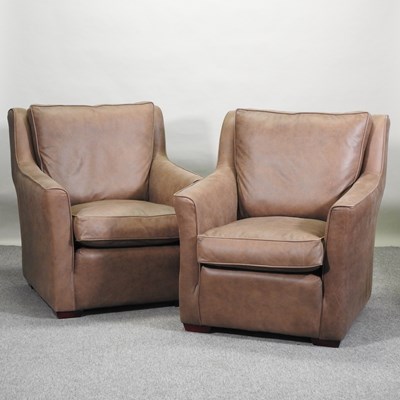 Lot 389 - A pair of modern brown upholstered armchairs