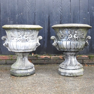 Lot 275 - A pair of large cast stone garden urns, of...