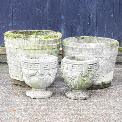 Lot 393 - A pair of cast stone barrel garden pots, 40cm...