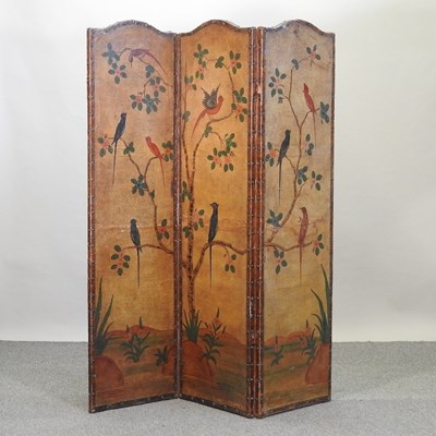 Lot 556 - An Art Deco style hand painted leather dressing screen