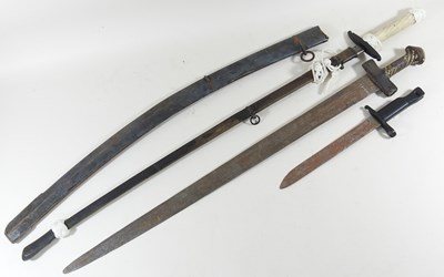 Lot 446 - Two swords, longest 98cm, a bayonet and a...