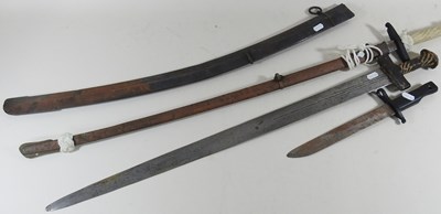 Lot 446 - Two swords, longest 98cm, a bayonet and a...