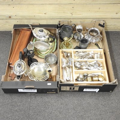 Lot 703 - A collection of silver plate and metalwares,...