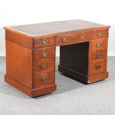 Lot 644 - A Victorian oak pedestal desk, with an inset...