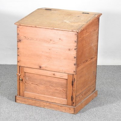 Lot 349 - A pine clerk's desk, with a hinged sloping top