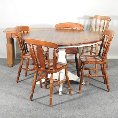 Lot 475 - A circular painted hardwood kitchen table,...