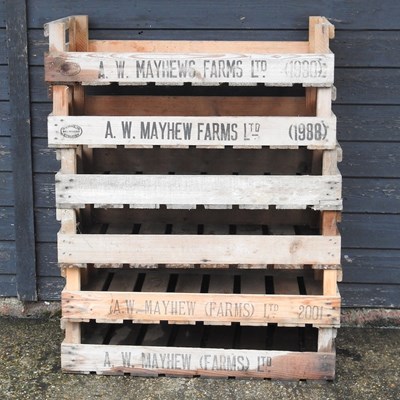 Lot 315 - Six wooden fruit trays, 75cm wide (6)