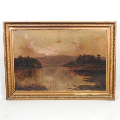 Lot 659 - English School, 19th century, river landscape,...