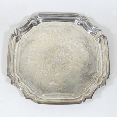 Lot 1 - A modern silver salver, of canted square shape,...