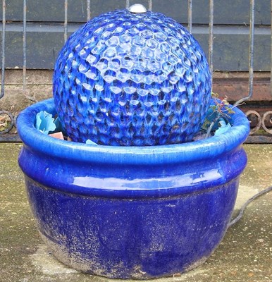 Lot 319 - A blue glazed stoneware garden fountain