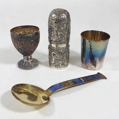 Lot 59 - A Norwegian silver gilt and enamelled spoon,...