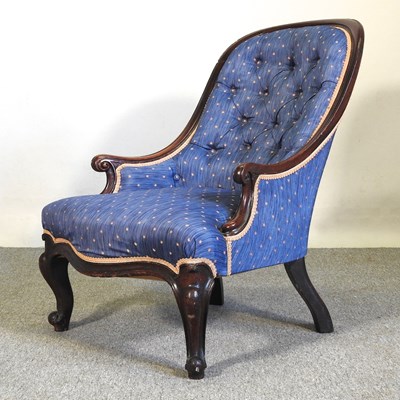 Lot 628 - A Victorian carved rosewood and blue...