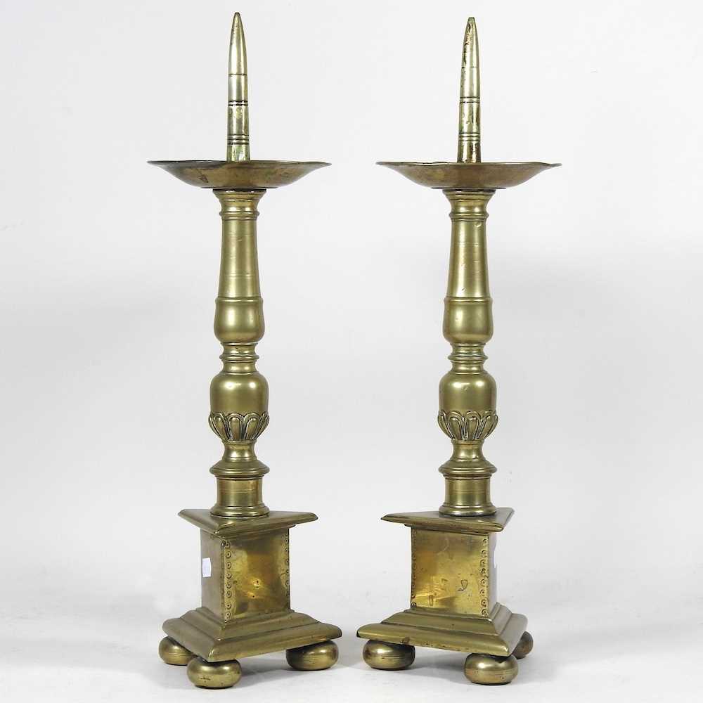 Lot 45 - A pair of 19th century brass pricket...