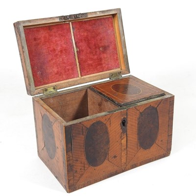 Lot 7 - A George III satinwood and yew tea caddy, with...