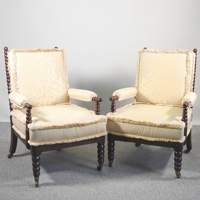 Lot 646 - A pair of Victorian bobbin turned armchairs,...