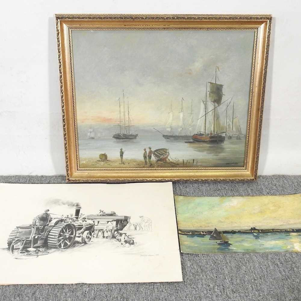 Lot 142 - T Weddel, 20th century, harbour scene with...