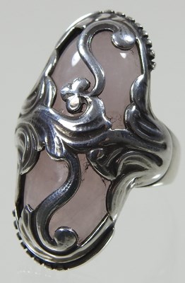 Lot 30 - A Danish silver and rose quartz 18 ring,...