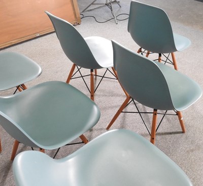 Lot 10 - A set of six Vitra blue moulded plastic dining...