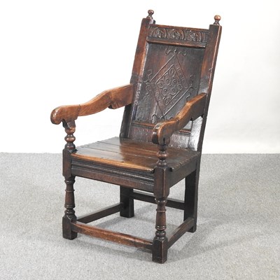 Lot 140 - A 17th century and later oak wainscot chair,...