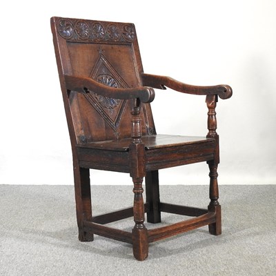 Lot 162 - A 17th century and later oak wainscot chair,...