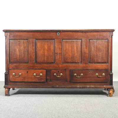 Lot 338 - A large 18th century oak mule chest, with a...