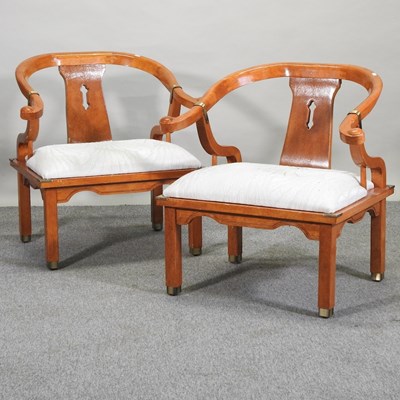 Lot 285 - A pair of late 20th century Chinese hardwood armchairs