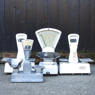 Lot 112 - A pair of vintage shop scales, together with...