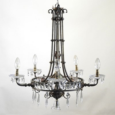 Lot 29 - A 19th century brass five branch chandelier,...