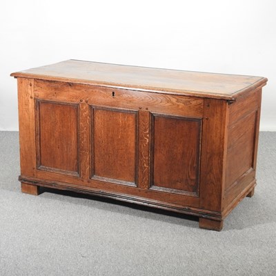 Lot 400 - A large 19th century light oak panelled coffer,...