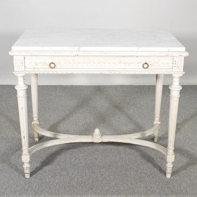 Lot 37 - A Louis XVI style cream painted side table,...