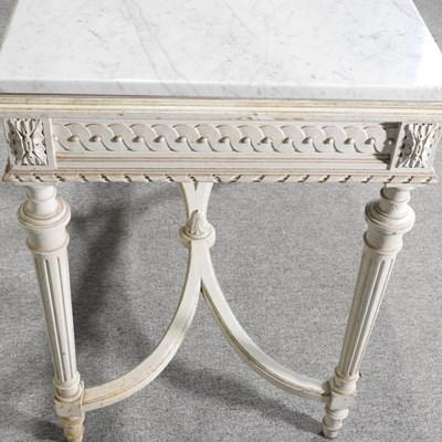 Lot 37 - A Louis XVI style cream painted side table,...