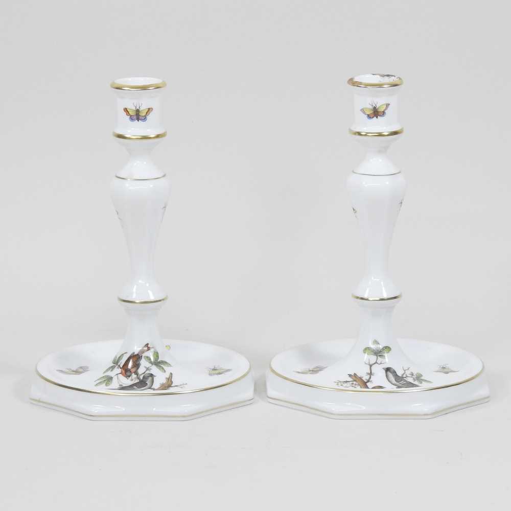 Lot 476 - A pair of Herend porcelain table candlesticks,...