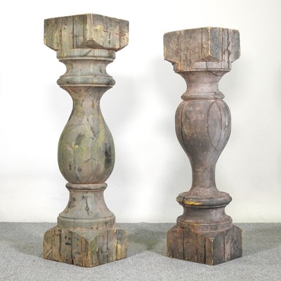 Lot 131 - A pair of large turned wooden and painted...