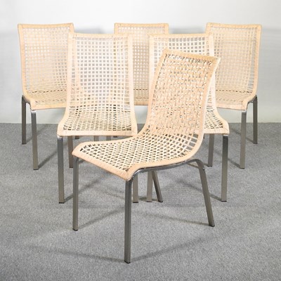 Lot 308 - A set of six modern woven dining chairs, on...