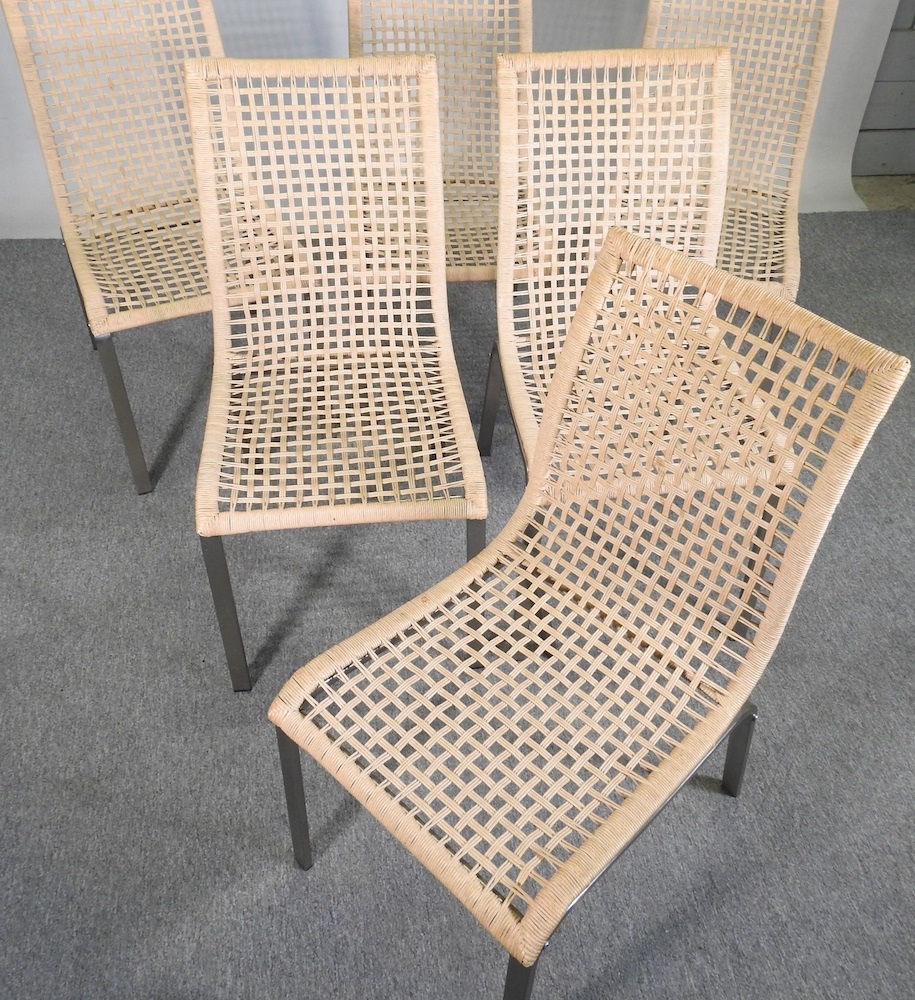 Lot 308 - A set of six modern woven dining chairs, on