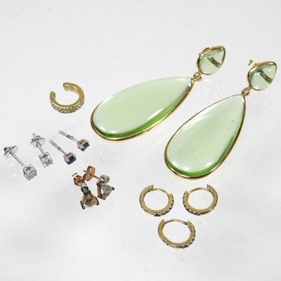 Lot 71 - A pair of 9 carat gold topaz pendant earrings,...