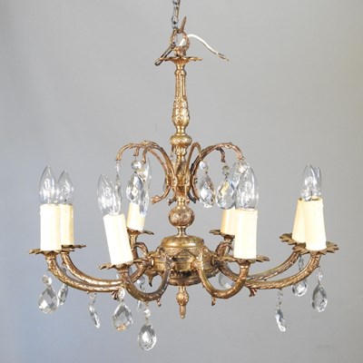 Lot 537 - A gilt metal eight branch chandelier,...
