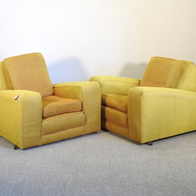 Lot 440 - A pair of large Art Deco yellow upholstered...