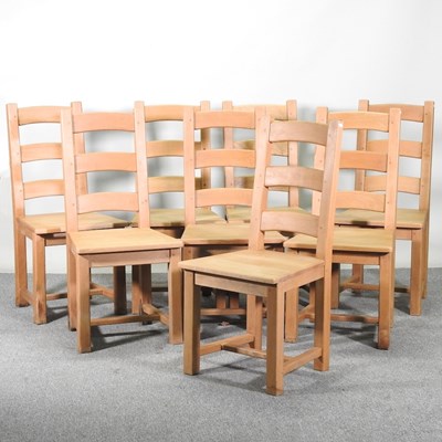 Lot 707 - A set of eight modern beech ladder back dining...