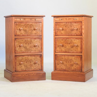Lot 336 - A pair of bespoke made burr walnut and crossbanded bedside chests