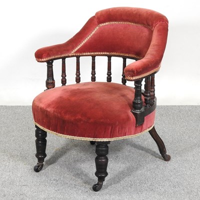 Lot 373 - A Victorian red upholstered tub shaped...
