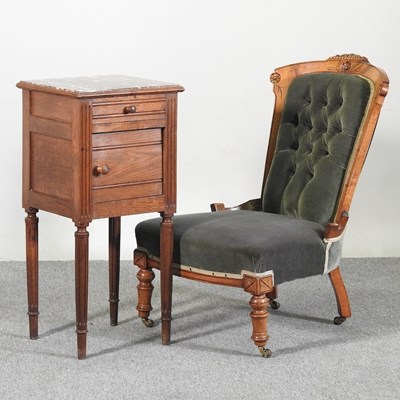 Lot 395 - A Victorian green upholstered button back...