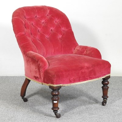 Lot 387 - A Victorian red button back upholstered...