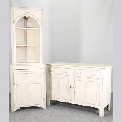 Lot 137 - A white painted standing corner cabinet,...