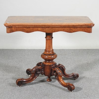 Lot 342 - A Victorian burr walnut folding card table,...