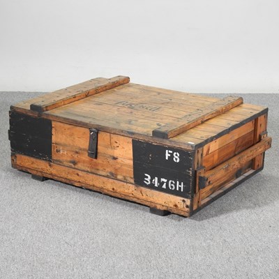 Lot 153 - A military style wooden trunk, with a hinged lid