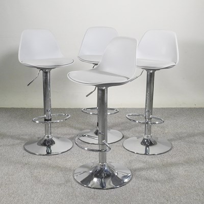 Lot 255 - A set of four modern grey upholstered bar...