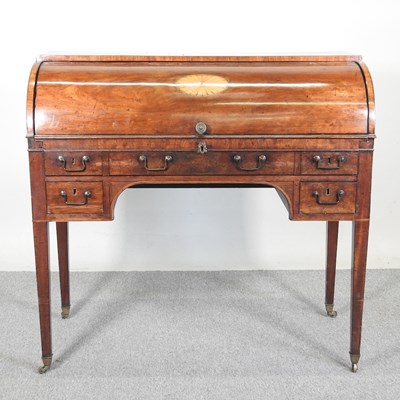 Lot 418 - A George III mahogany cylinder desk, with...