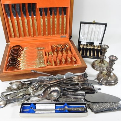 Lot 484 - A gold plated canteen of cutlery, together...